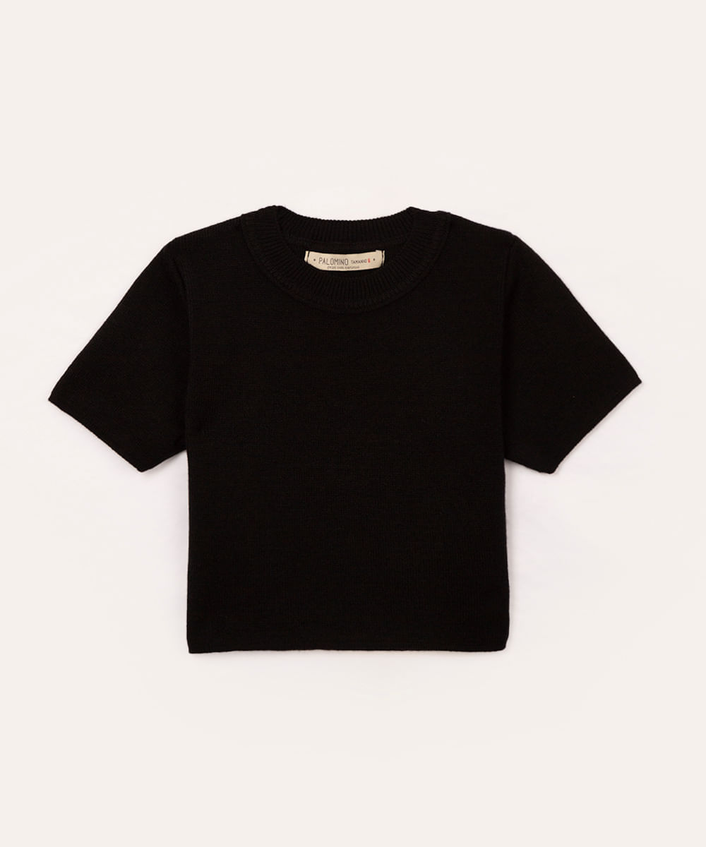 blusa infantil de tricot manga curta preto