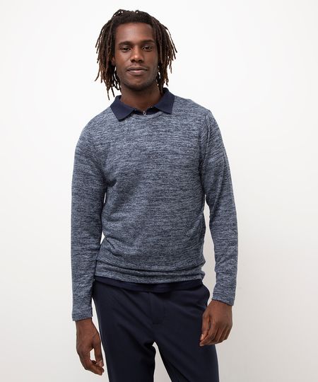 blusa de tricot slim fit manga longa azul M blusa de tricot slim fit manga longa azul M