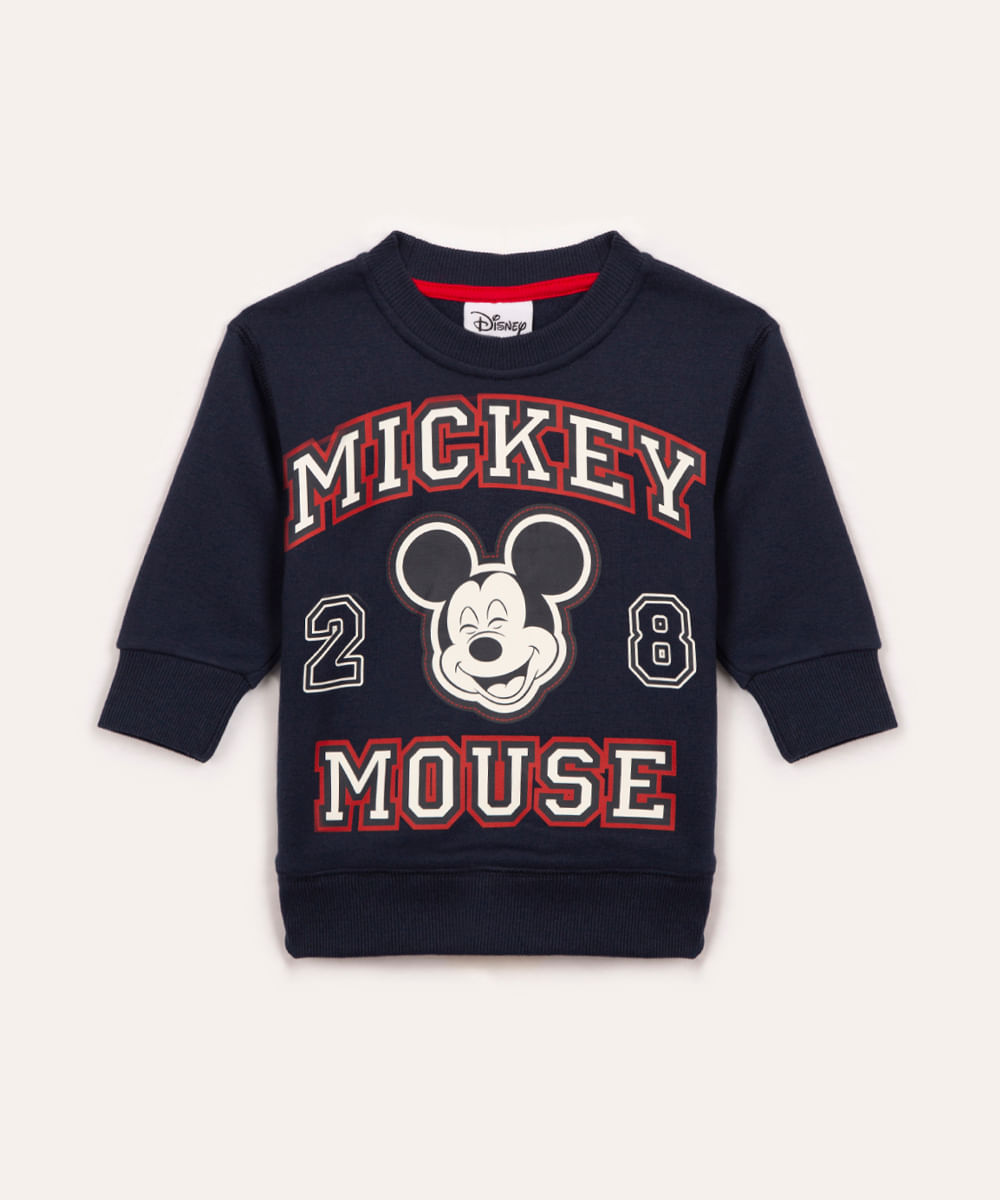 blusão de moletom infantil mickey mouse azul marinho