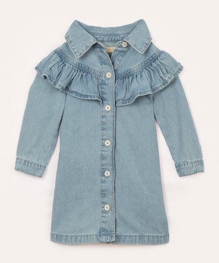 vestido jeans infantil manga longa azul claro 1