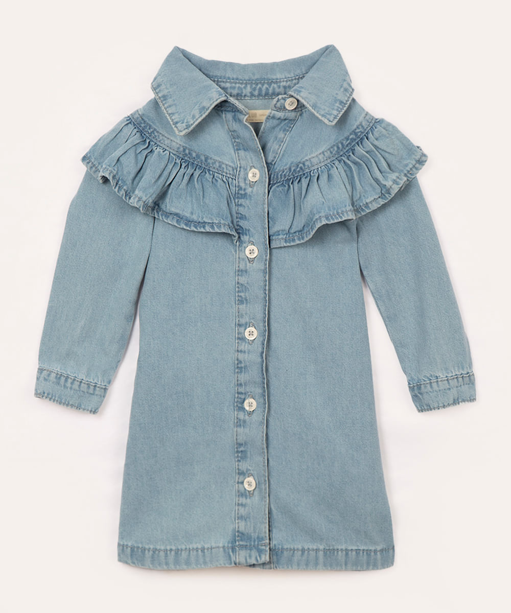 vestido jeans infantil manga longa azul claro