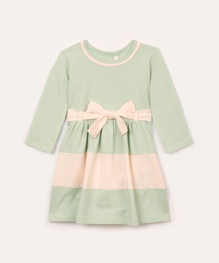 vestido infantil manga longa com cinto laço verde 3