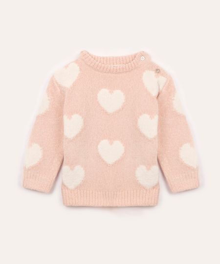 suéter de tricot corações manga longa rosa claro 3