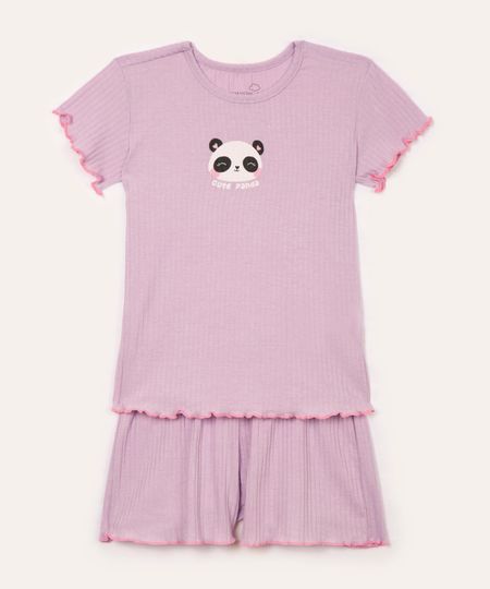 pijama infantil curto cute panda lilás 8
