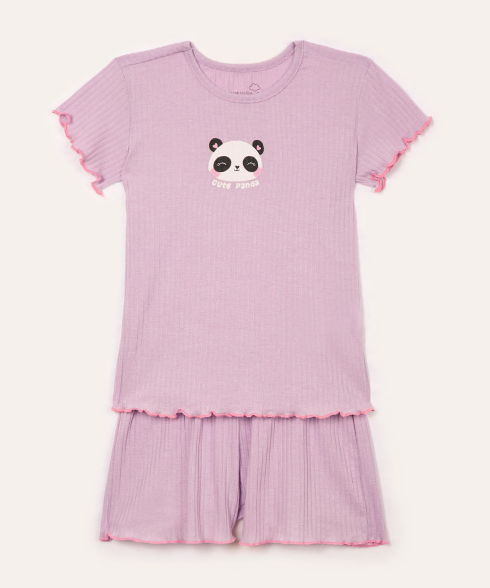 pijama infantil curto cute panda lilás