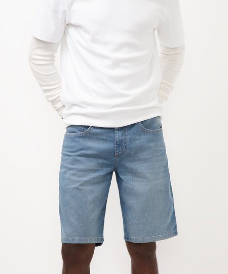 bermuda jeans reta com bolsos azul 40 bermuda jeans reta com bolsos azul 40