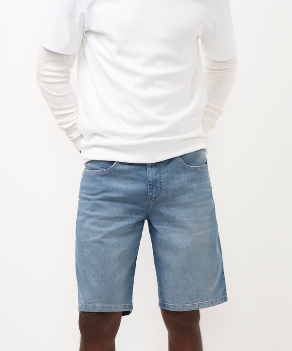bermuda jeans reta com bolsos azul 46