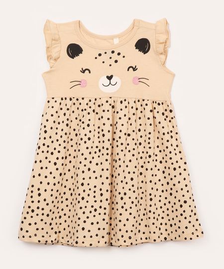 vestido infantil de algodão onça bege 2