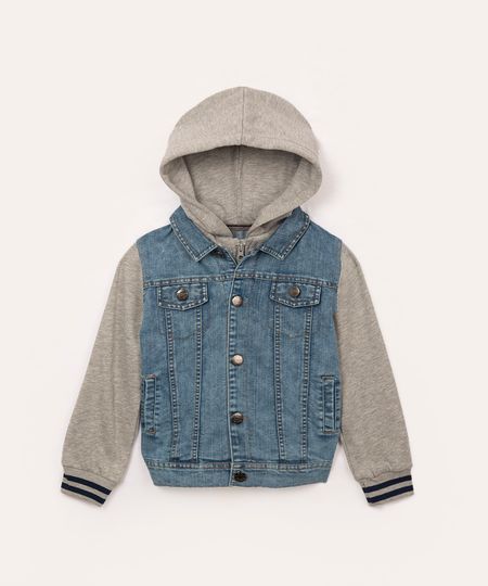 jaqueta infantil jeans moletom com capuz azul 8