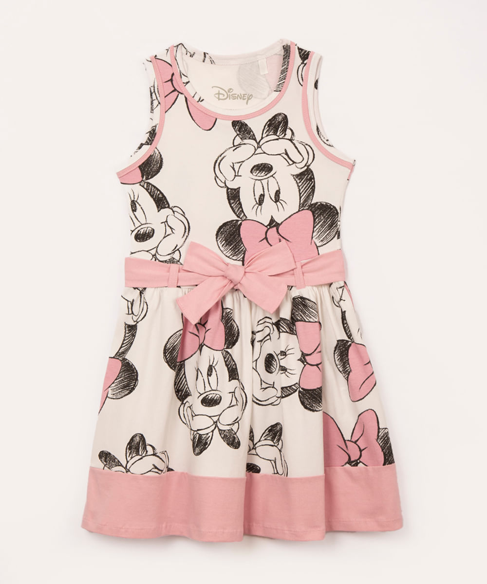 vestido infantil minnie com laço off white