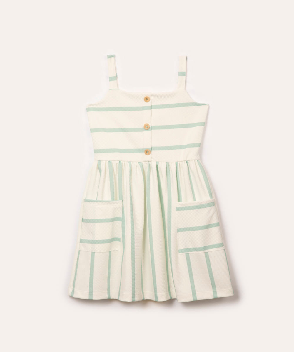 vestido infantil listrado com bolso verde