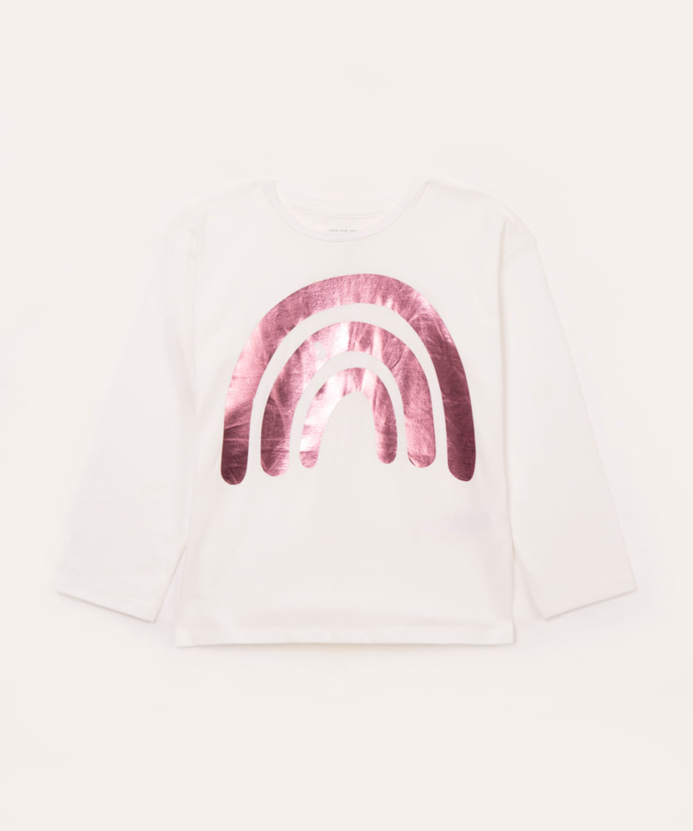 blusa infantil arco íris metalizado manga longa off white