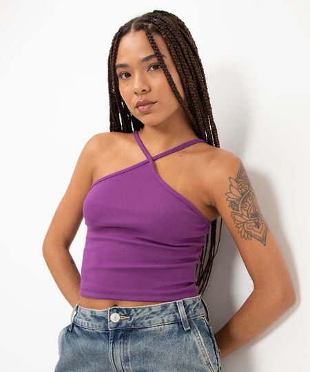 blusa cropped cross neck roxo PP