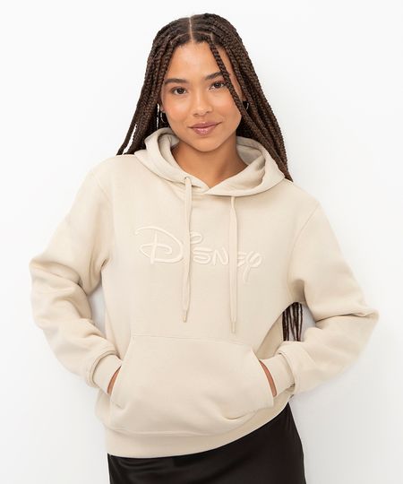 blusão de moletom disney com capuz bege PP blusão de moletom disney com capuz bege PP