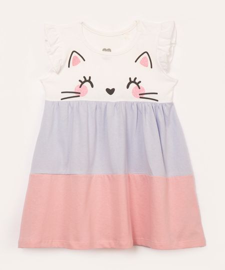 vestido infantil de algodão gatinho colorido 1