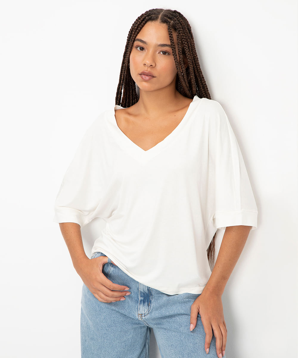 blusa de viscose ampla básica off white