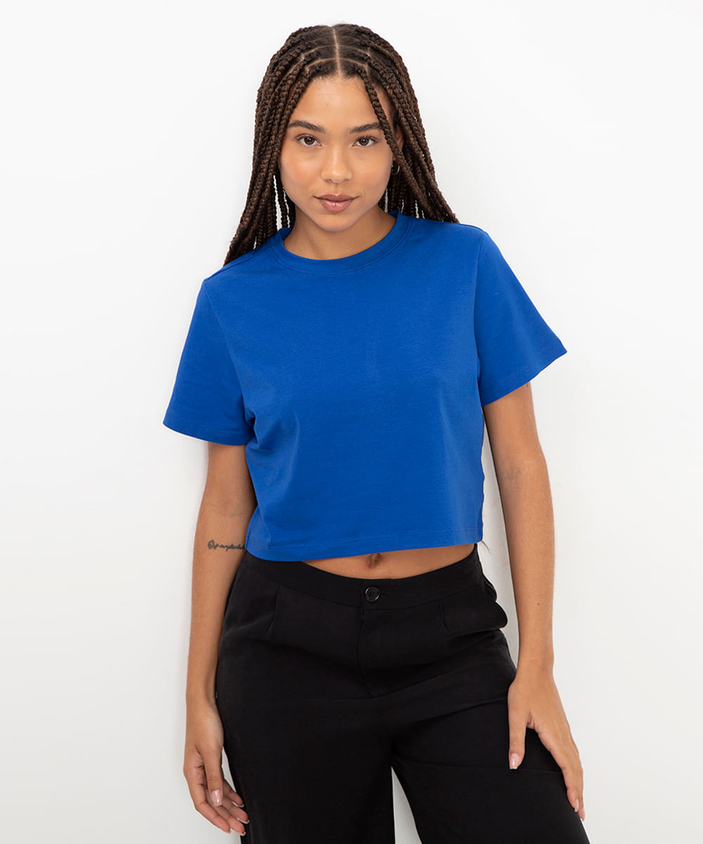 blusa básica baby look azul