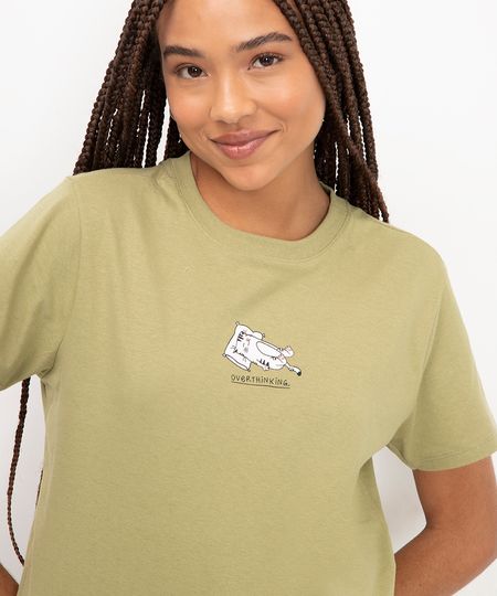 camiseta de algodão overthinking manga curta verde PP camiseta de algodão overthinking manga curta verde PP