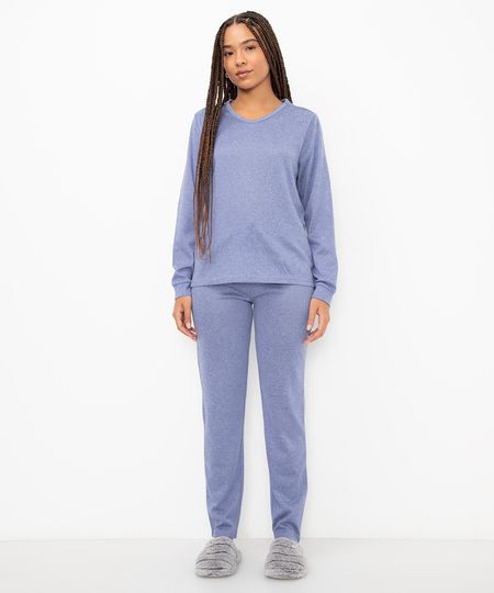 pijama de tricot manga longa azul GG