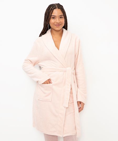 roupão de fleece texturizado com bolso rosa claro PP
