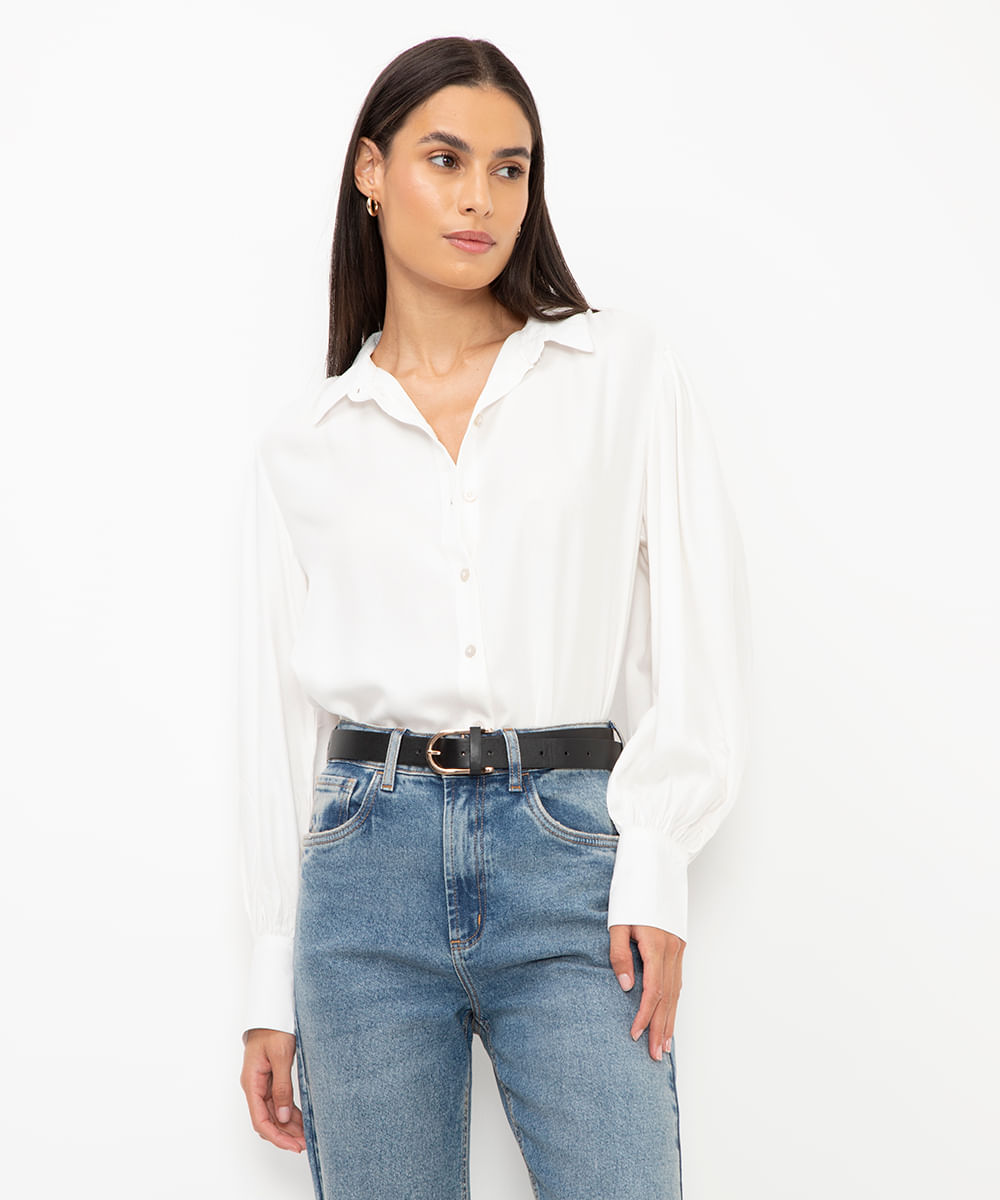 camisa de viscose listrada off white