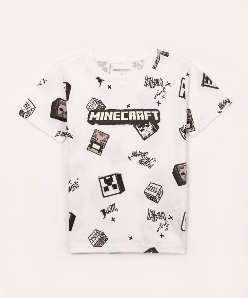 camiseta infantil manga curta minecraft branco