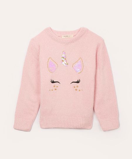 suéter infantil de tricot unicórnio rosa claro 8