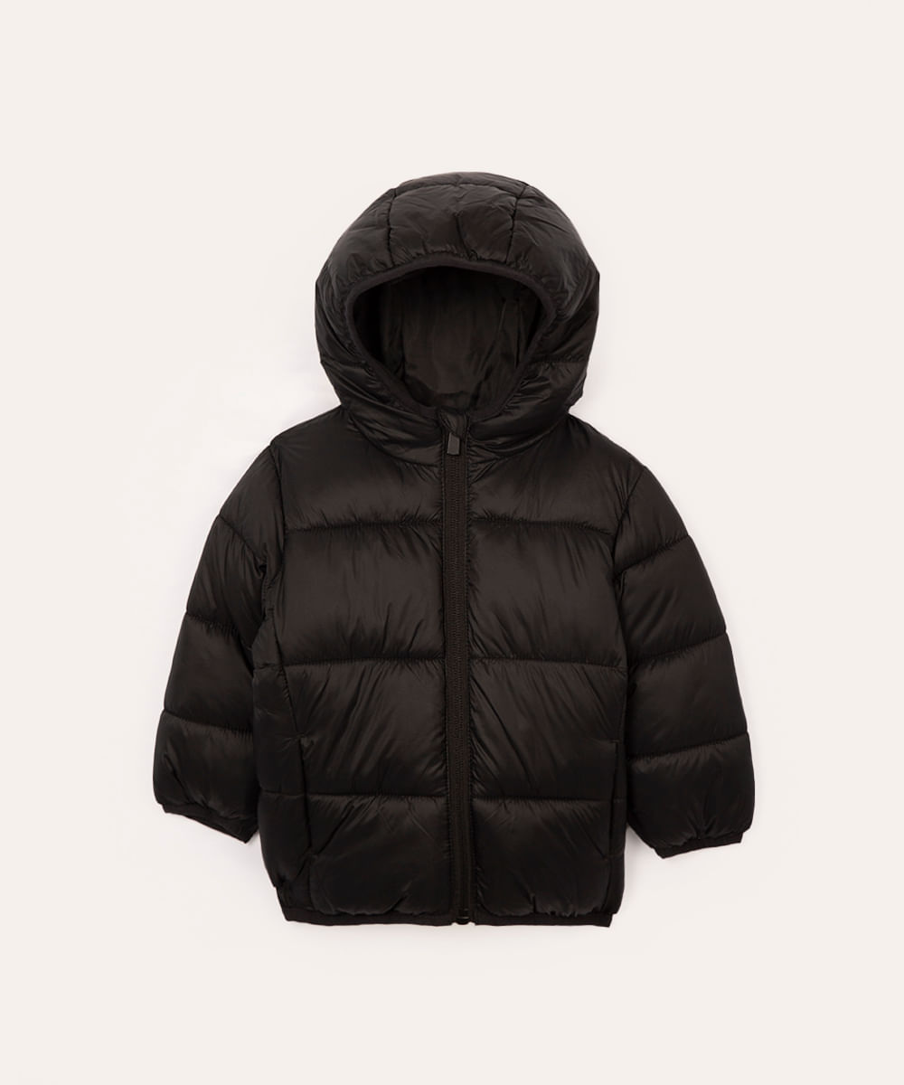 jaqueta puffer infantil com capuz preto