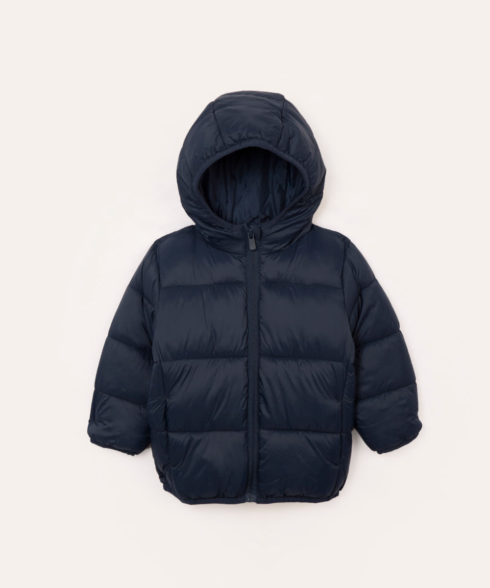 jaqueta puffer infantil com capuz azul marinho