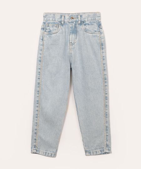 calça infantil jeans mom com strass azul 4