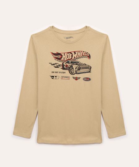 camiseta de algodão infantil manga longa hot wheels bege 10