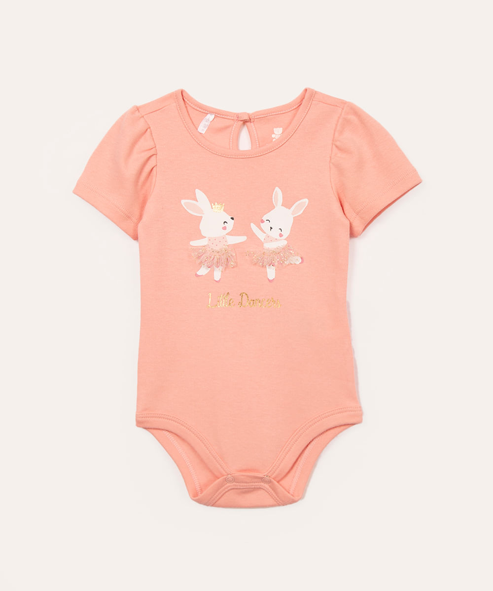 body infantil manga curta little dancers rosa claro