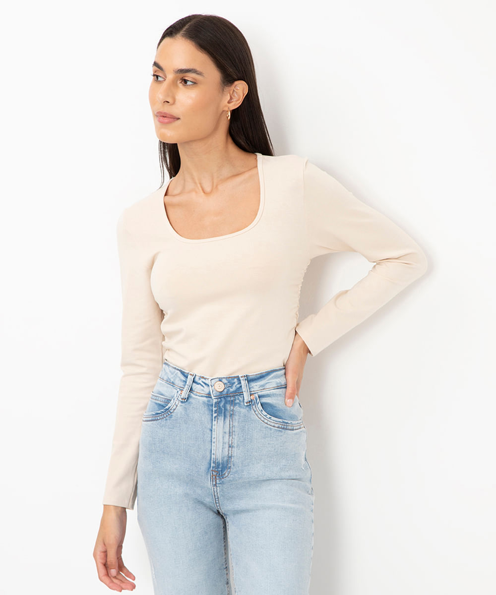 blusa de viscose com franzido off white