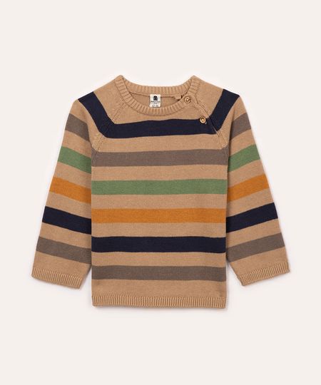 suéter infantil de tricot listrado bege 6-9