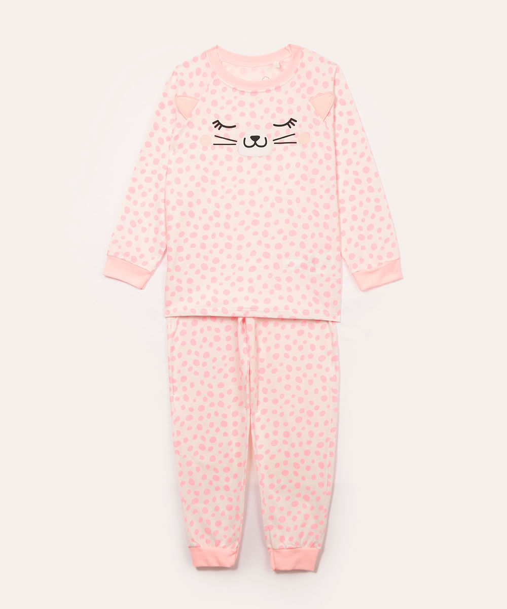 pijama de algodão infantil gatinha off white