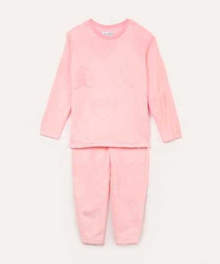 pijama de fleece infantil coração rosa claro 2