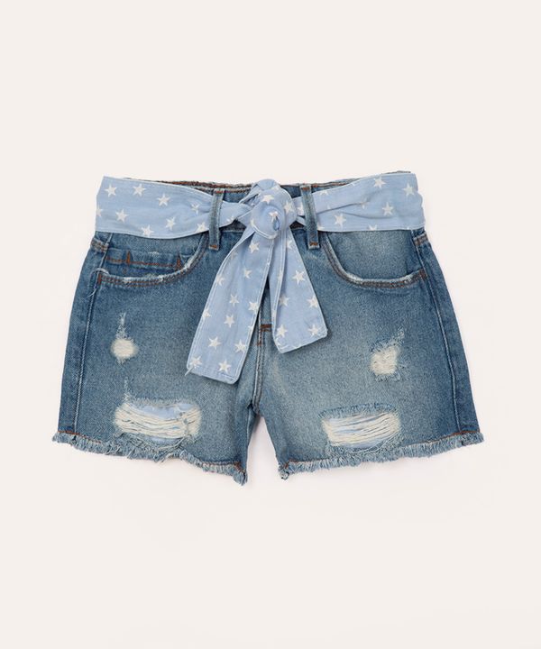 short infantil jeans cinto faixa estrela azul 10