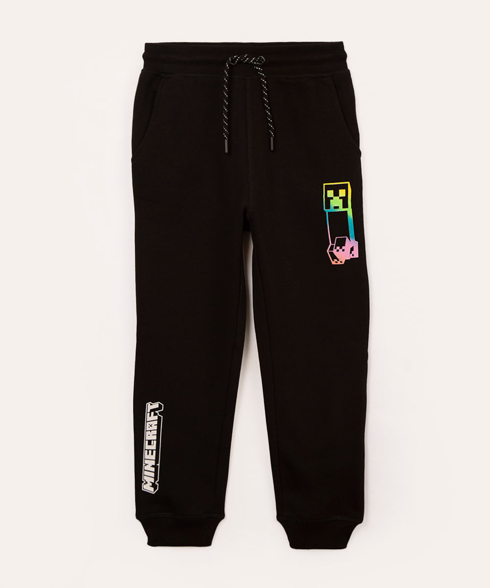 calça infantil jogger de moletom minecraft preto