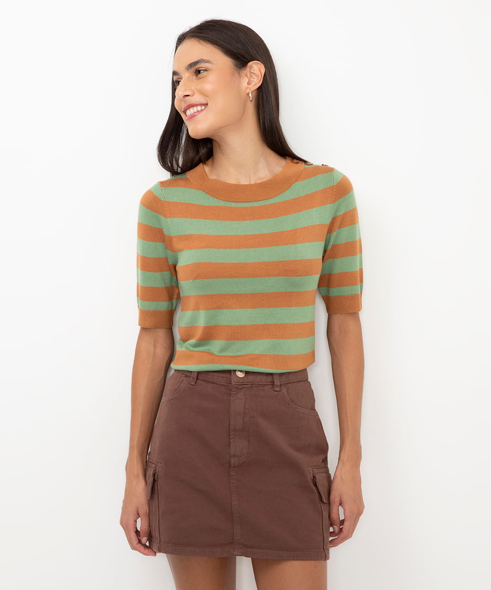 blusa de tricot listrada verde