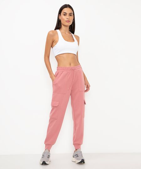 calça de moletom esportiva cargo ace rosa P