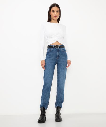 calça jeans reta comfort cintura super alta azul 38