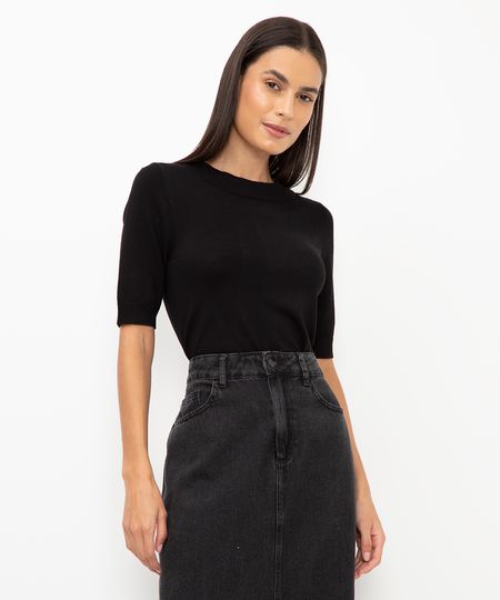 blusa de tricot com botões preto PP