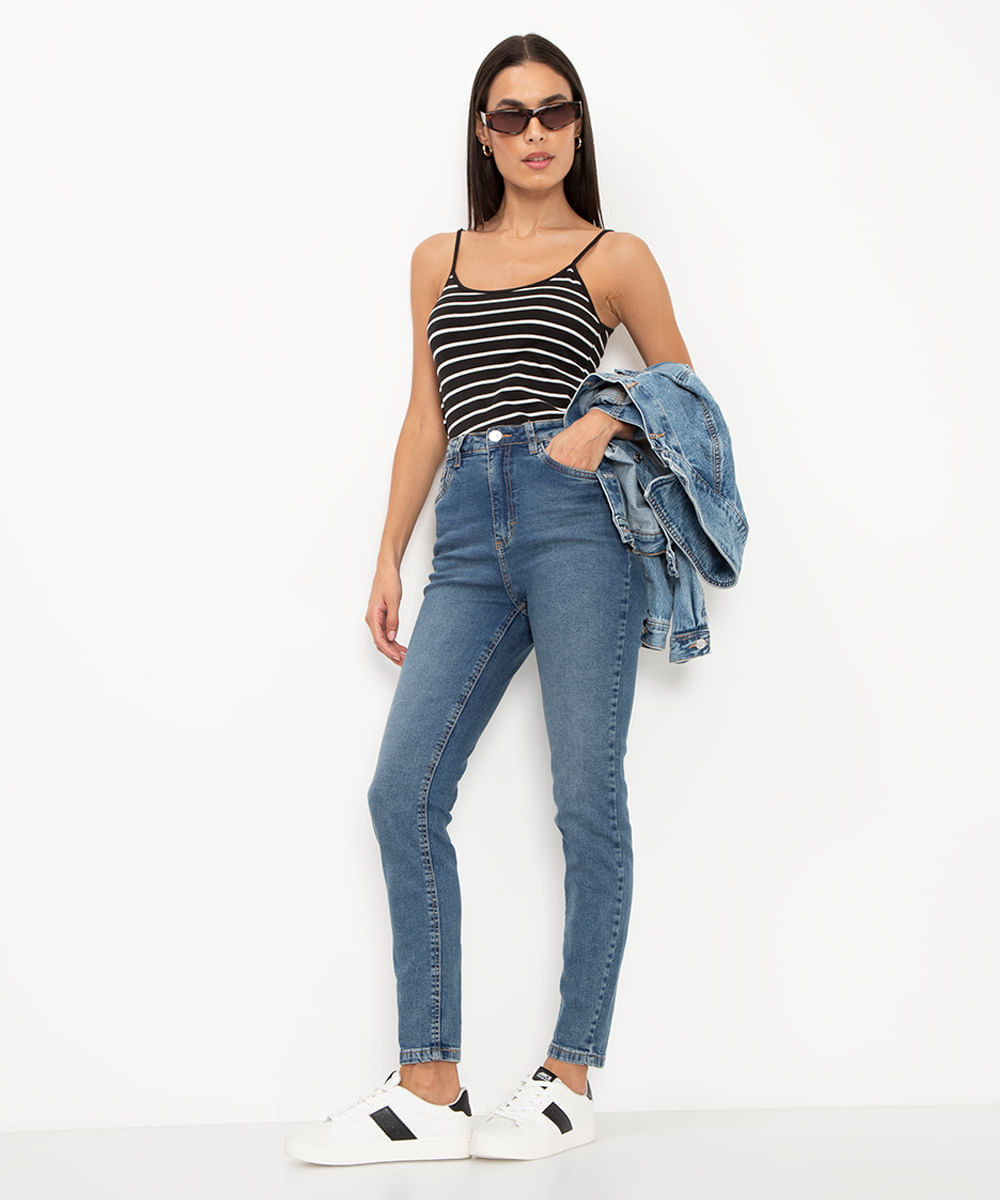 calça jeans skinny cintura super alta azul