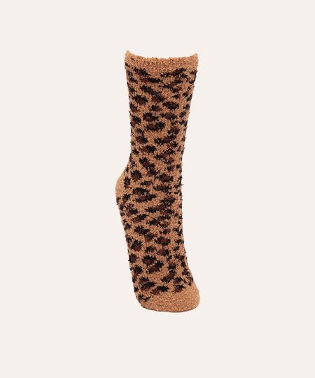 meia inverno cano alto animal print marrom 34-39