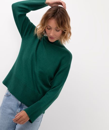 suéter de tricot gola alta verde M