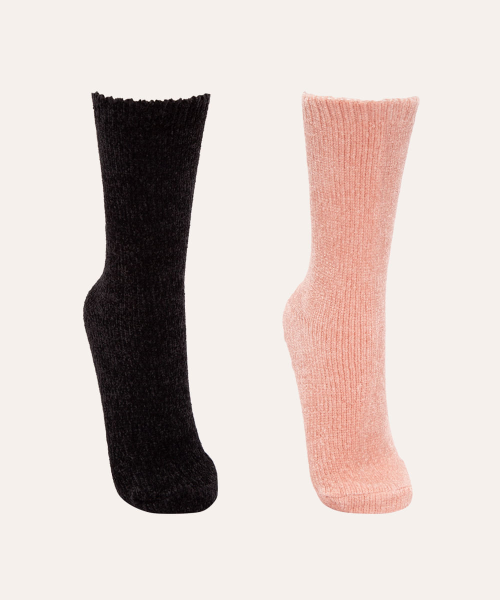 kit de 2 pares de meias chenille antiderrapante colorido