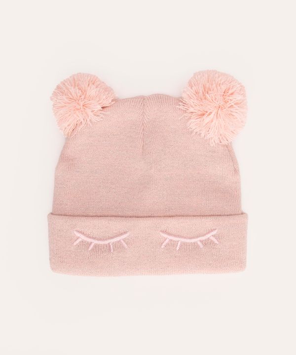 gorro infantil de tricot com pompom - rosa UNICO