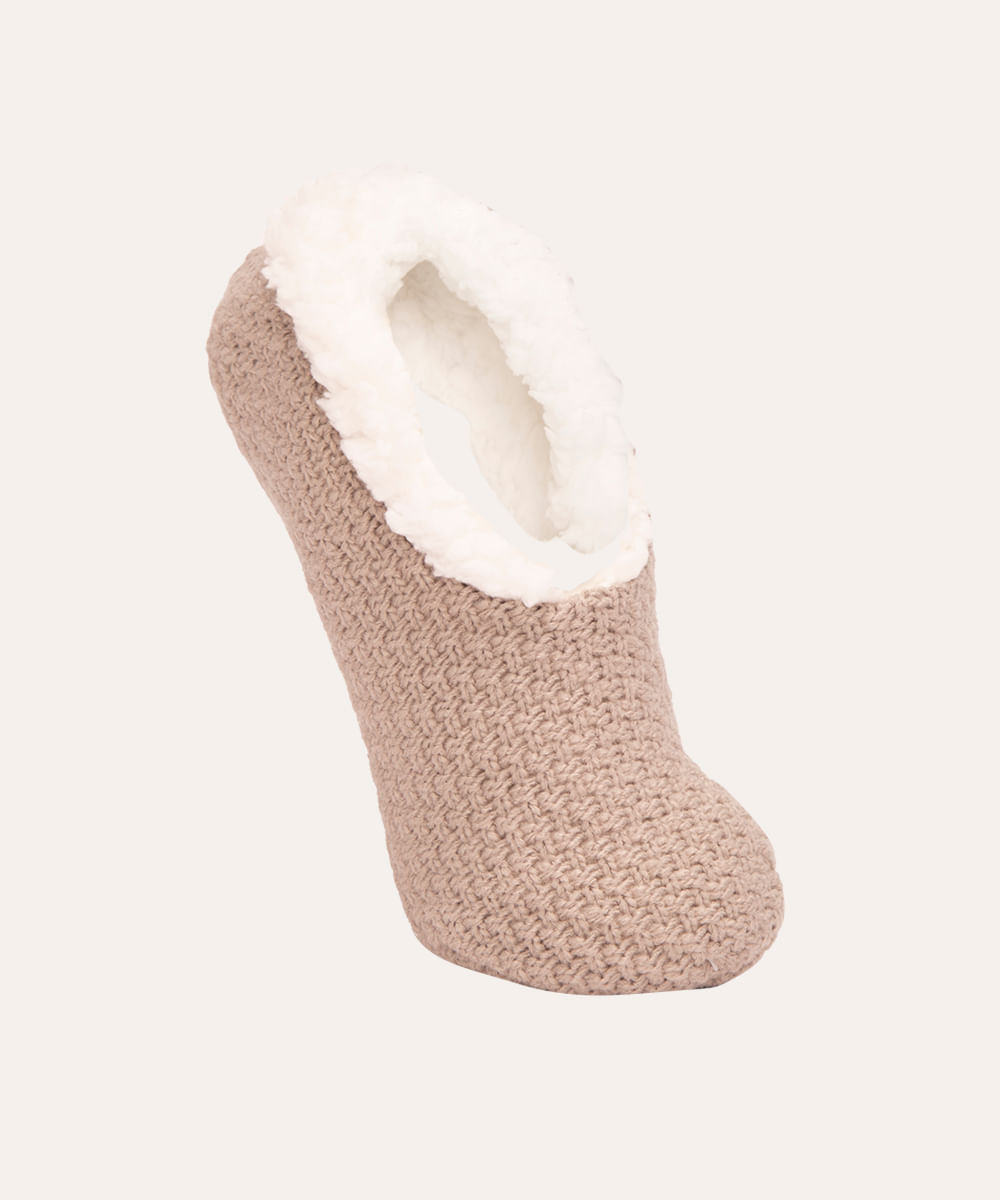 meia de tricot forrada antiderrapante cinza