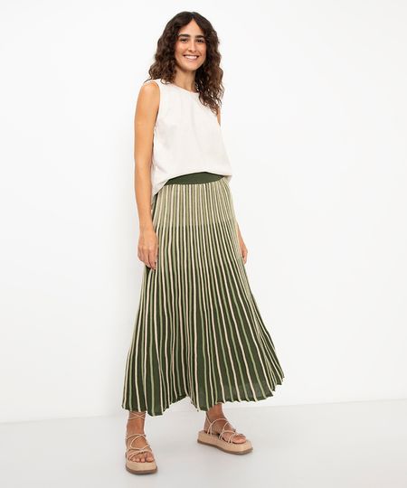 saia midi godê de tricot listrado bege PP
