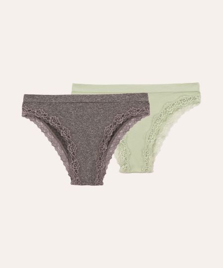 kit 2 calcinhas com renda cinza e verde P